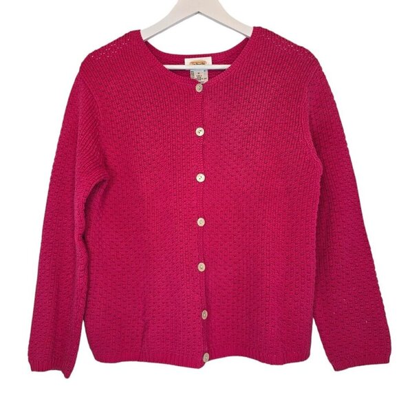 TALBOTS Short Cardigan Sweater Pink Cotton Textured Preppy Jacket Women Medium P - Picture 1 of 11